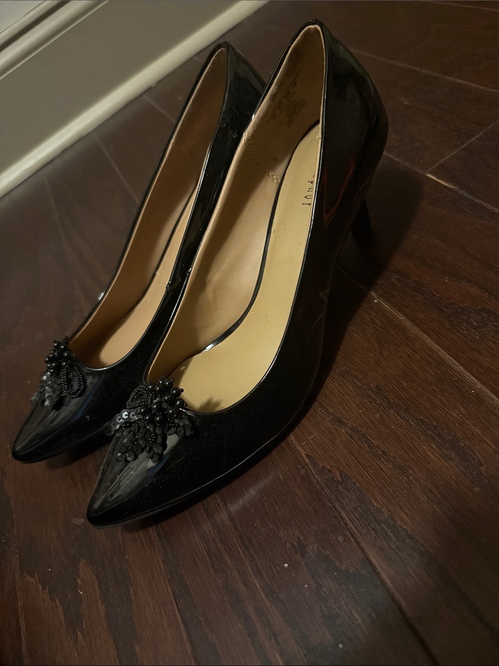 Metaphor Black Patent Pointed-Toe Embellished Pumps